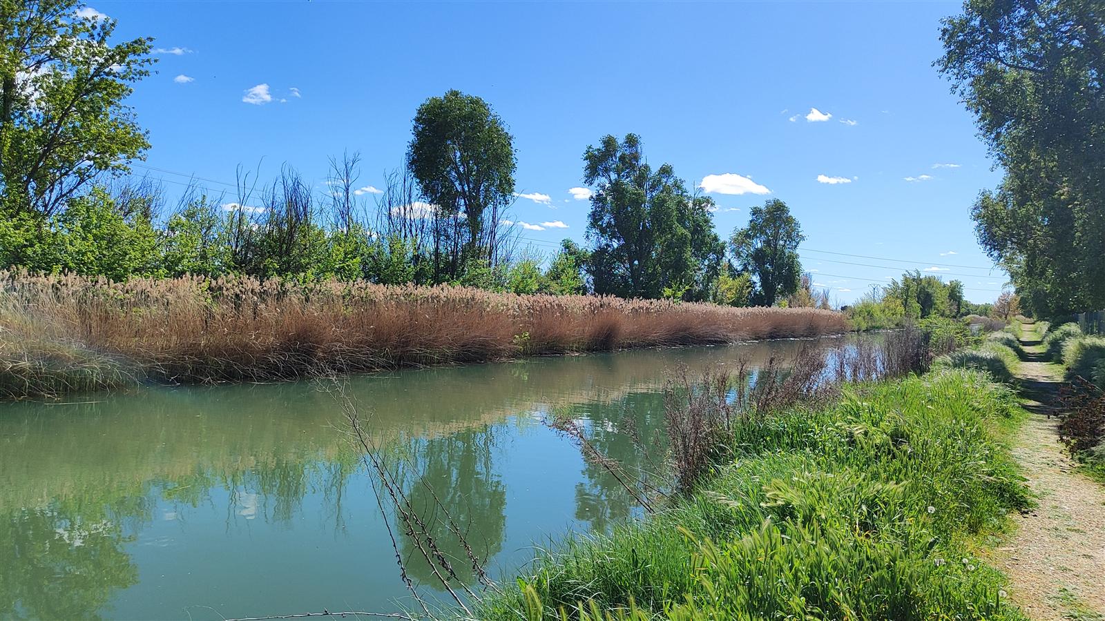 Vista de las esclusas del Canal de Castilla en Frómista, Palencia, con las compuertas y cámaras de agua escalonadas