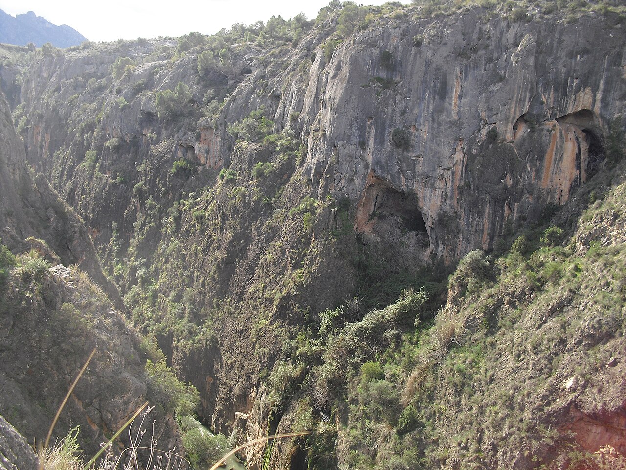 Garganta del Cañón de Almadenes con el río Segura entre paredes rocosas, Murcia