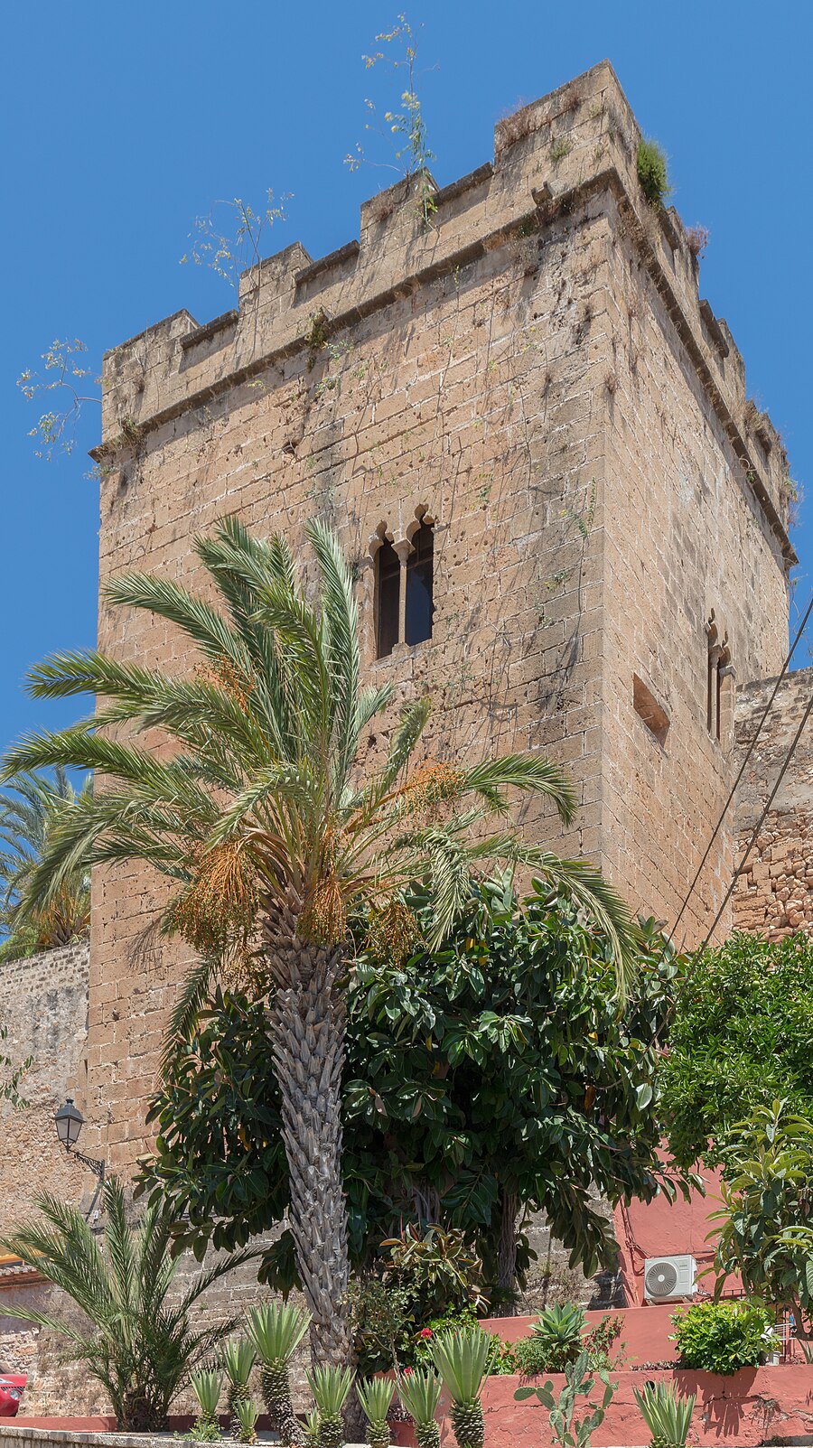 Interior del Castillo de Dénia con murallas y vegetación mediterránea