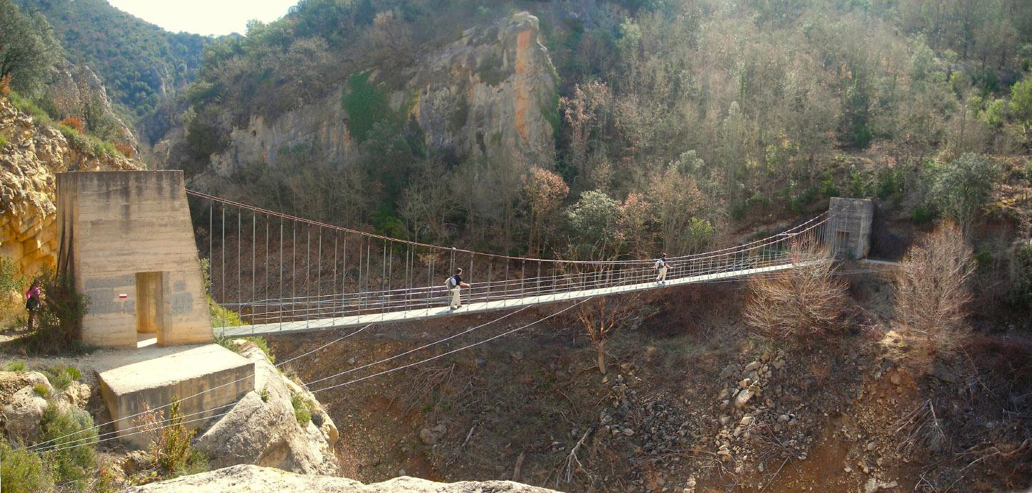 Vista panorámica del puente colgante sobre el congost
