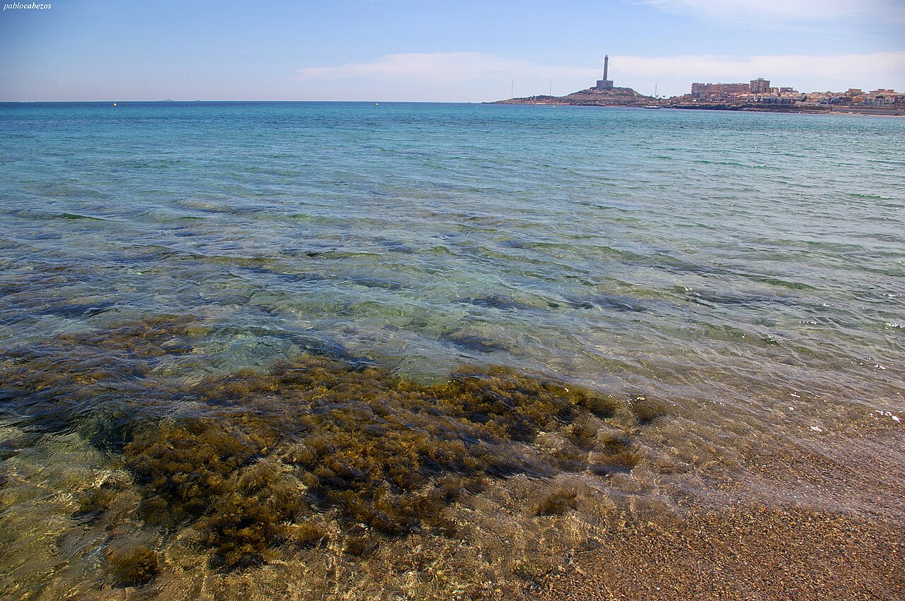 Pueblo pesquero de Cabo de Palos con el mar de fondo