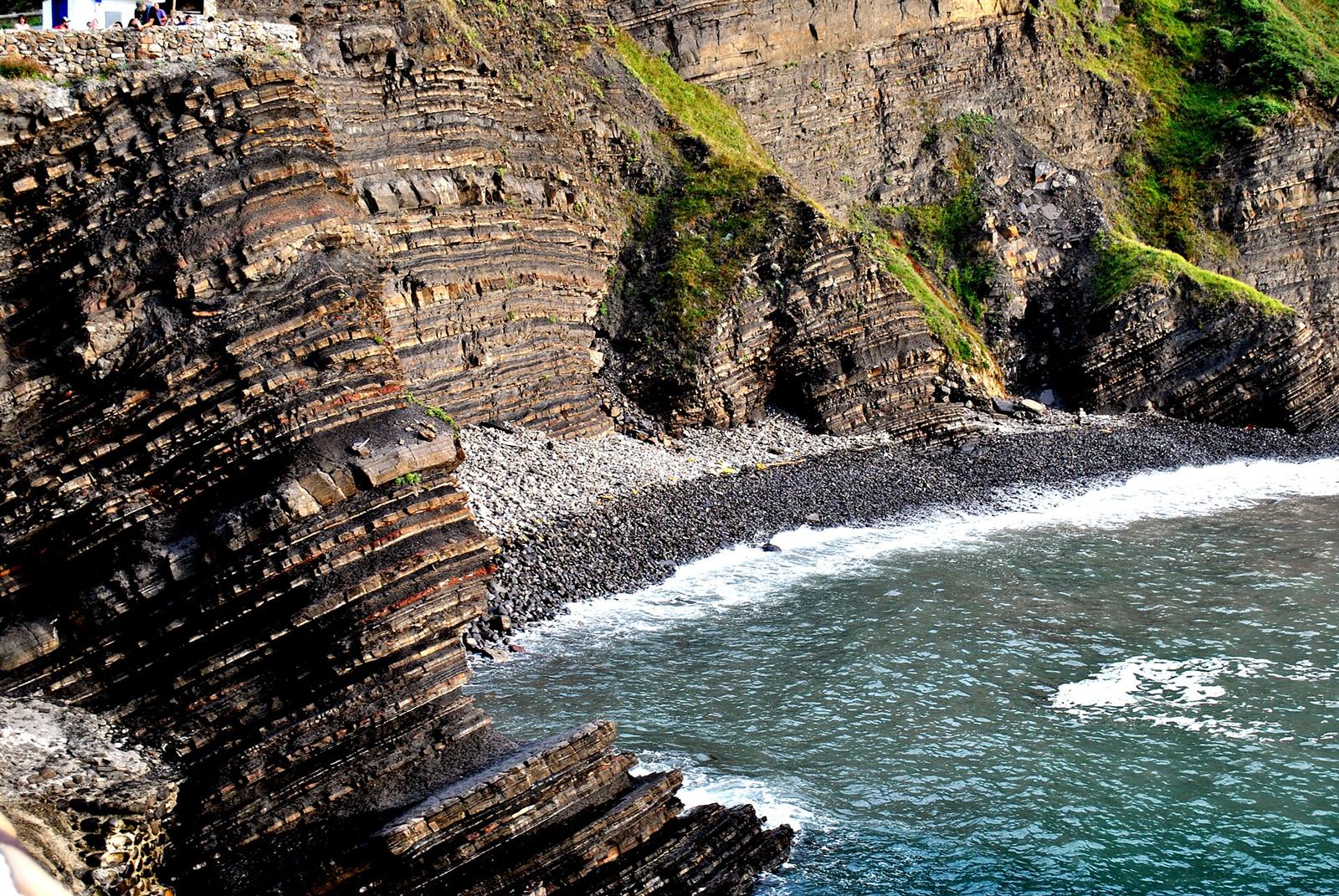 Acantilados de flysch entre Mutriku y Zumaia, con la plataforma rocosa