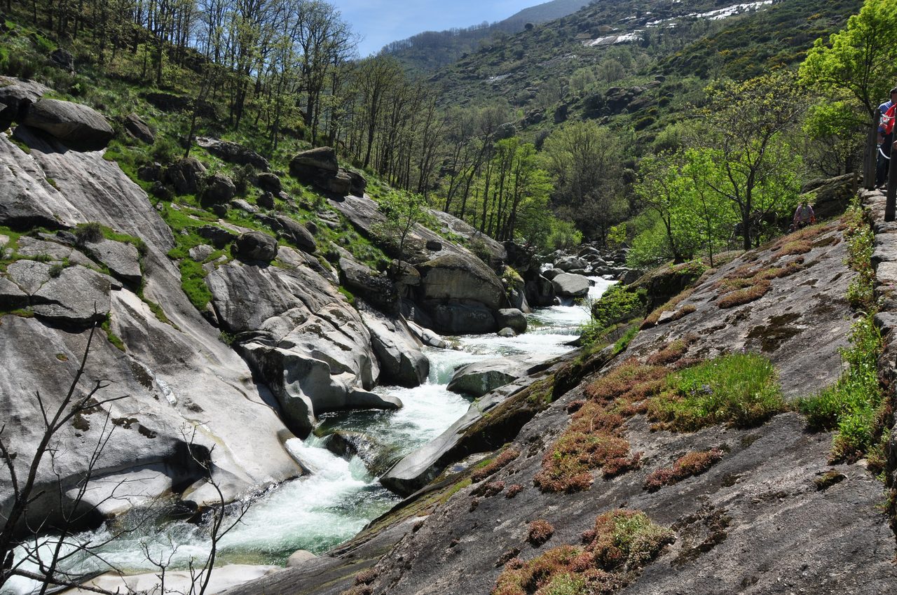 Paisaje con formaciones rocosas y bosque en la Garganta de los Infiernos, Extremadura