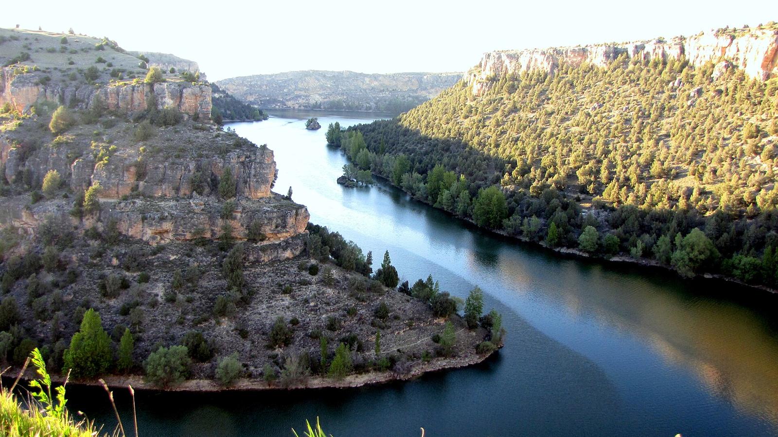 El meandro del cañón del Duratón, con sus paredes calizas y el río abajo