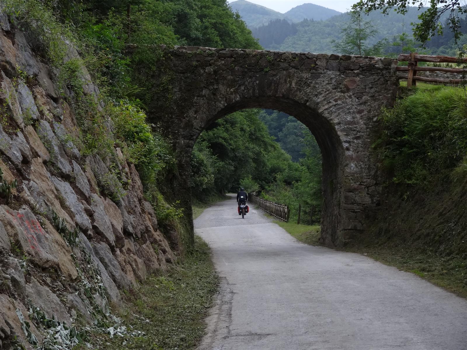 Camino de la Vía Verde de Plazaola entre árboles en la sección navarra